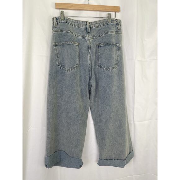Sun & Moon Distressed Wide Leg Jeans Size M Vintage Wash Celestial Grunge Hippie - Picture 5 of 6